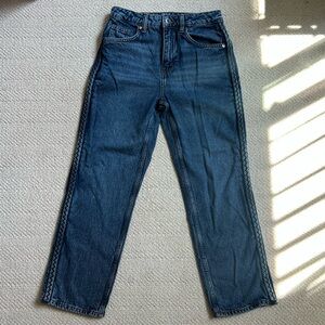 high waisted straight leg jeans with braided detailing